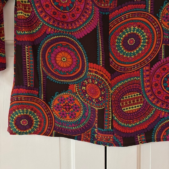 Trina Turk 3/4 Sleeve Shirt Small Abstract Floral 100% Silk Retro 70s 90s Club - Picture 11 of 13